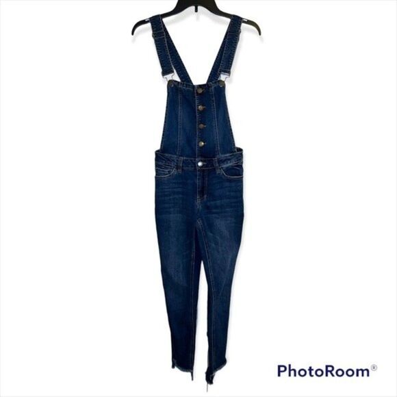 Refuge Dark Wash Denim Skinny Overalls Size Small - Picture 1 of 5